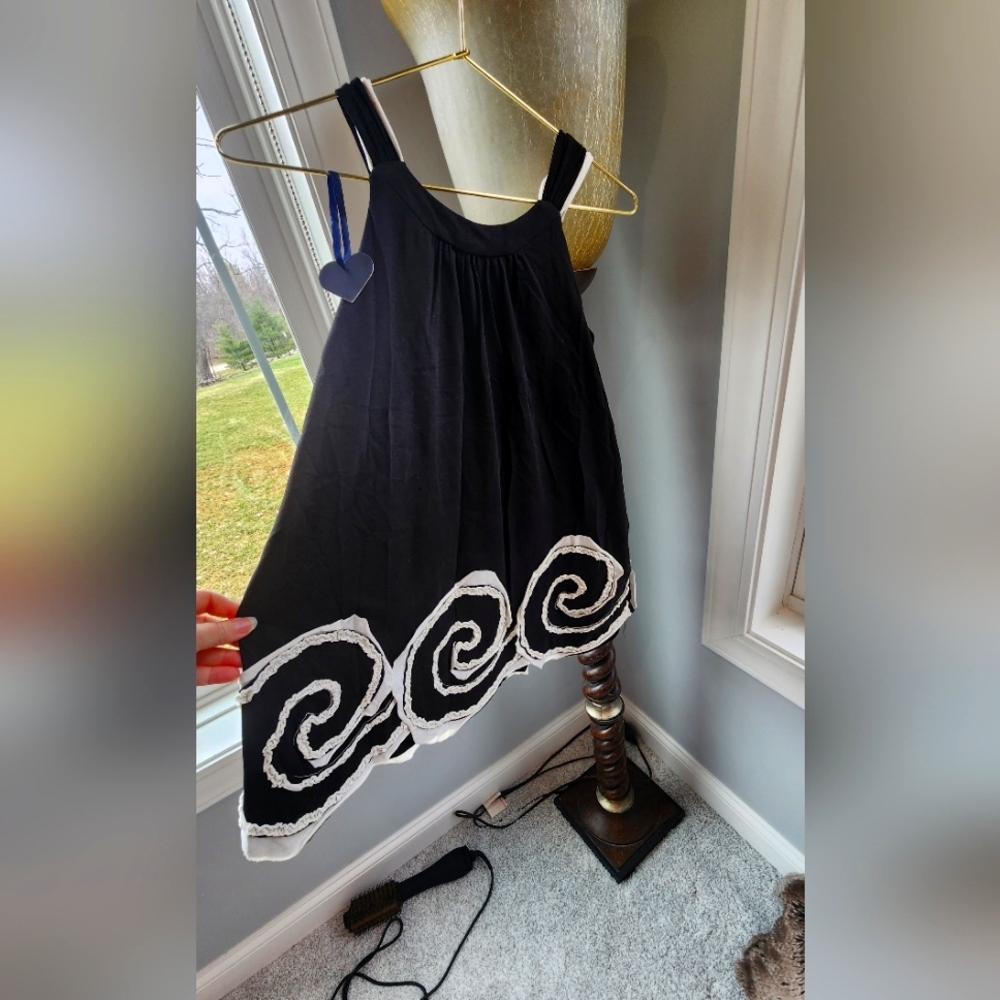 Black Dress with White Swirl Hem